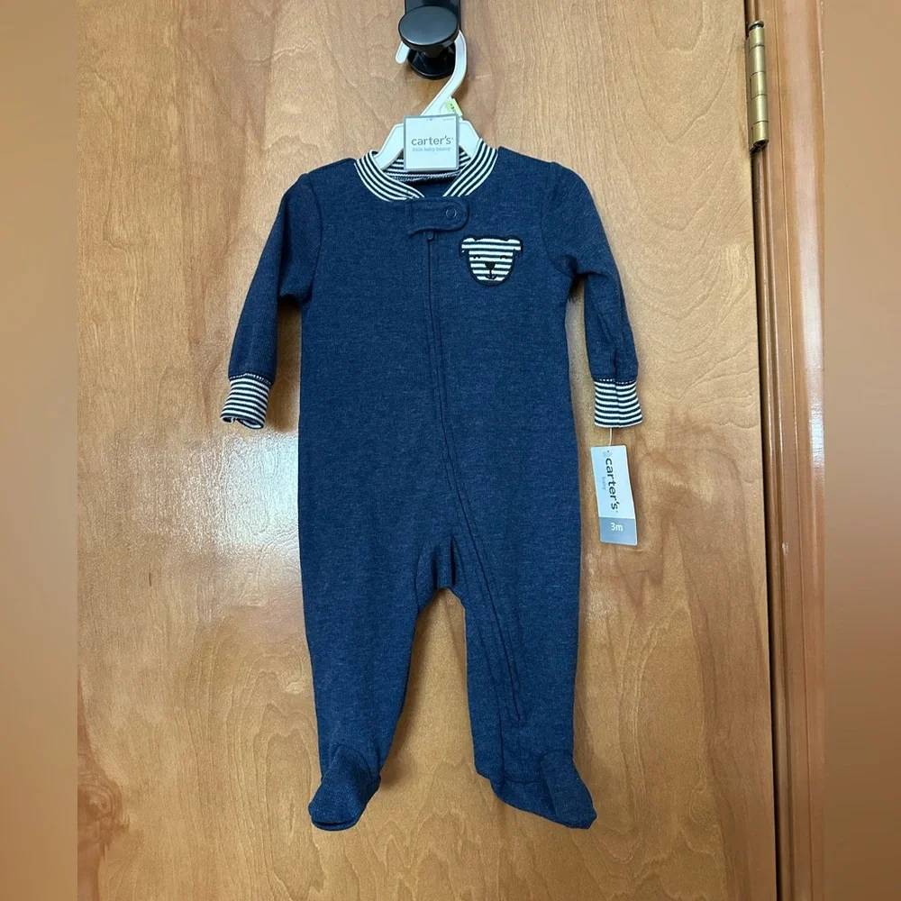 🌵 3/$15 Navy Blue zip up puppy dog 2x2 rib snap one piece ( see description)